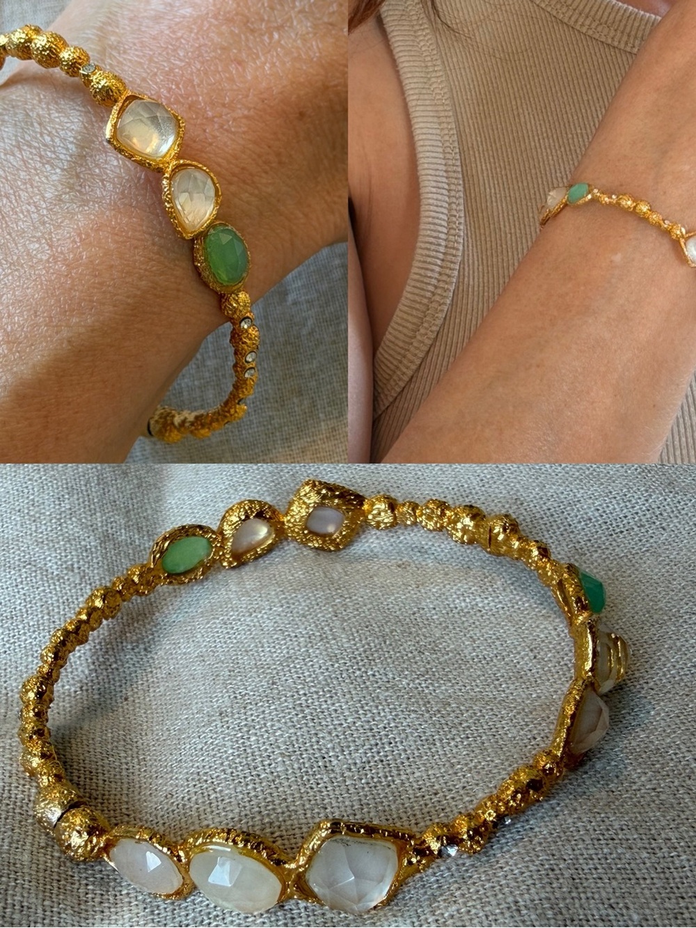 Alexis Bittar Gold Tone White turquoise stones bangle magnetic bracelet